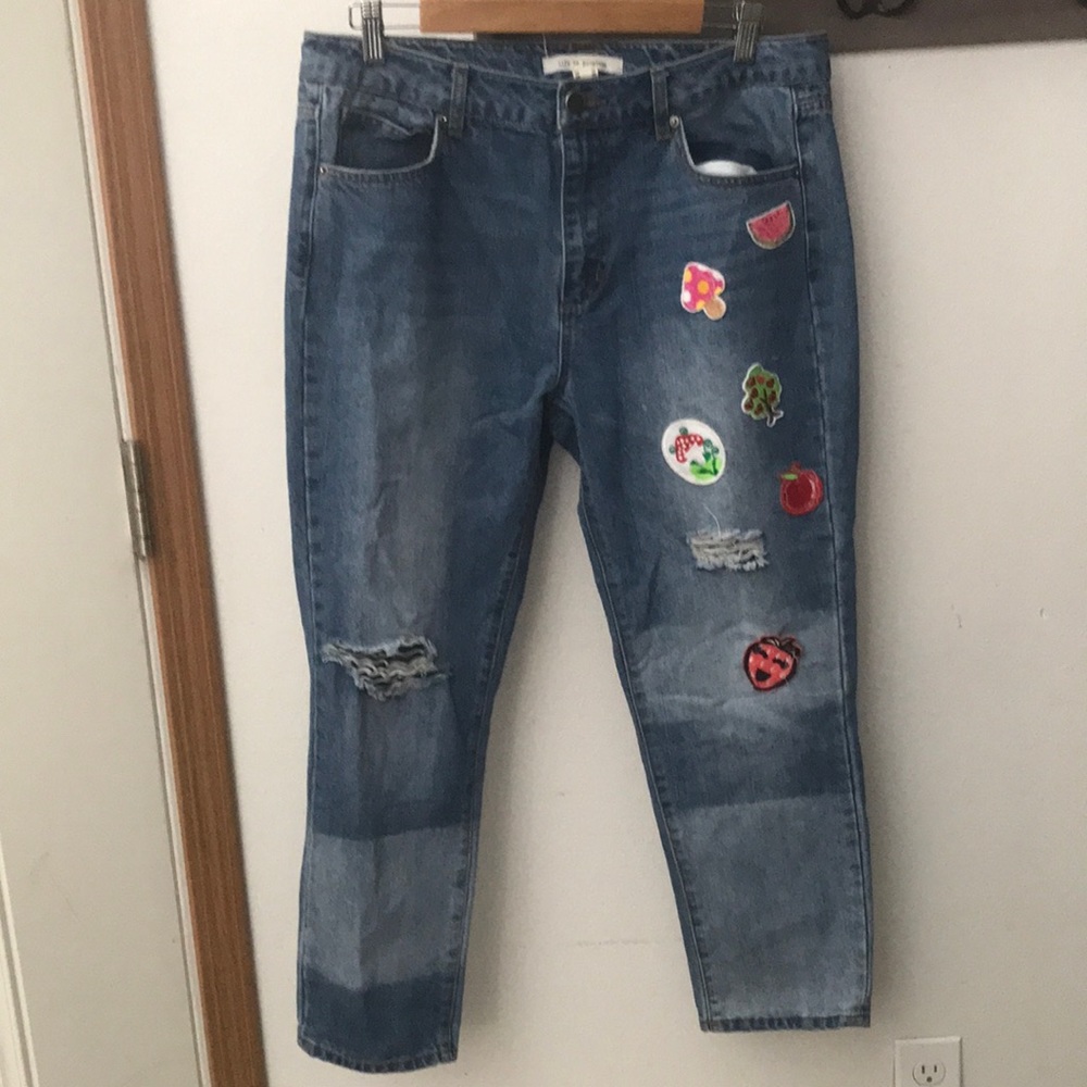Life in Progress jeans, distressed, patches, size 29